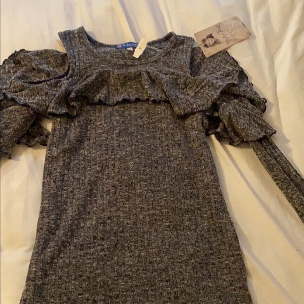 Charcoal cold shoulder long sleeve dress